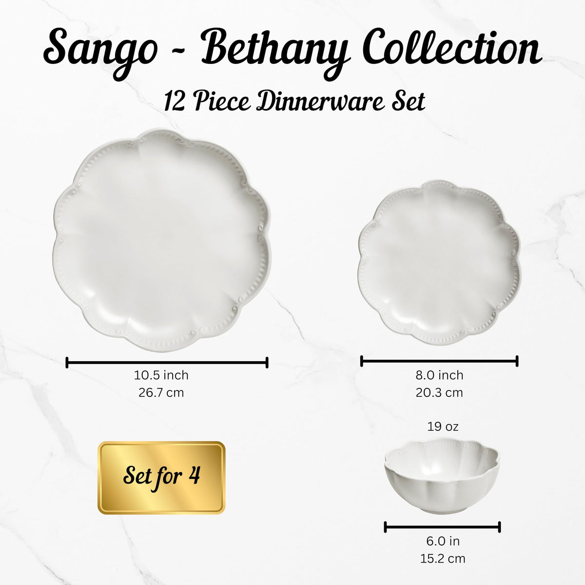12 Pieces Scalloped White Plates & Bowls Set F885
