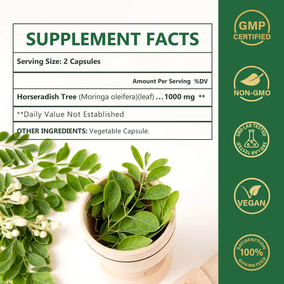 Pure Moringa Oleifera 1000mg Capsules, 120 Count B1220