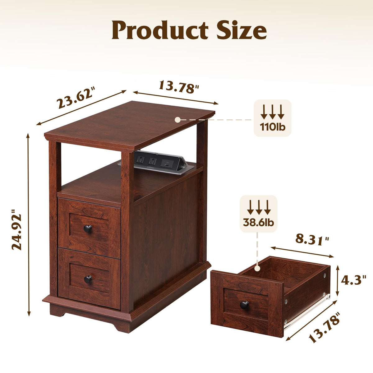 End Table with Charging Station & 2 Drawers I518895