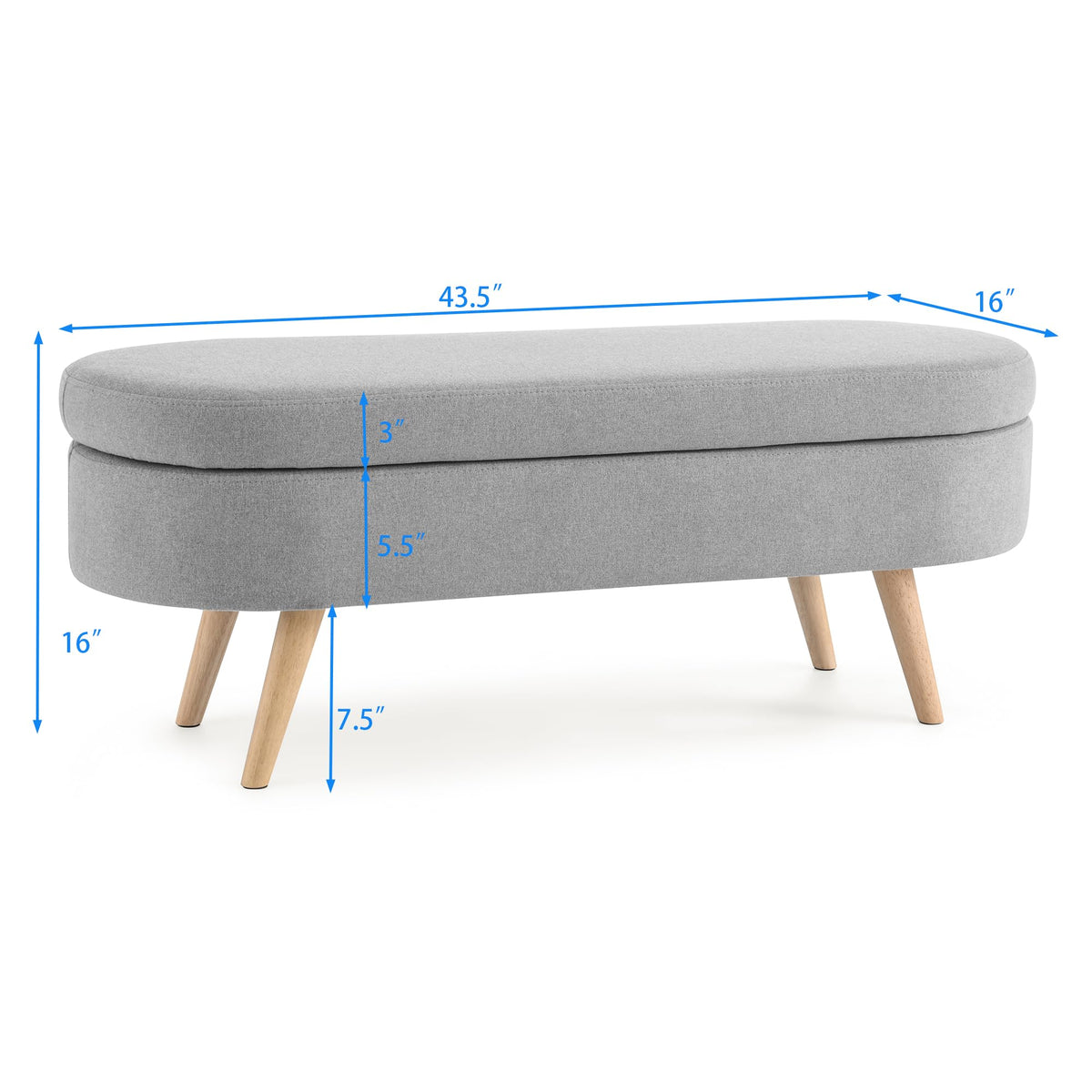 Grey Linen Oval Storage Ottoman Bench Q59067