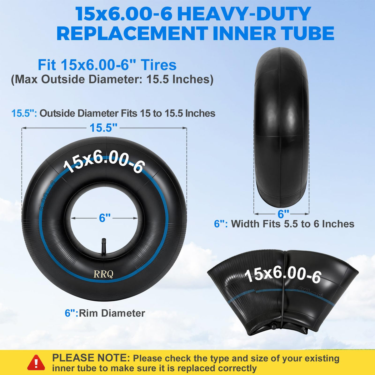 15x6.00-6 Lawn Mower Inner Tube, 2 Pack L59524