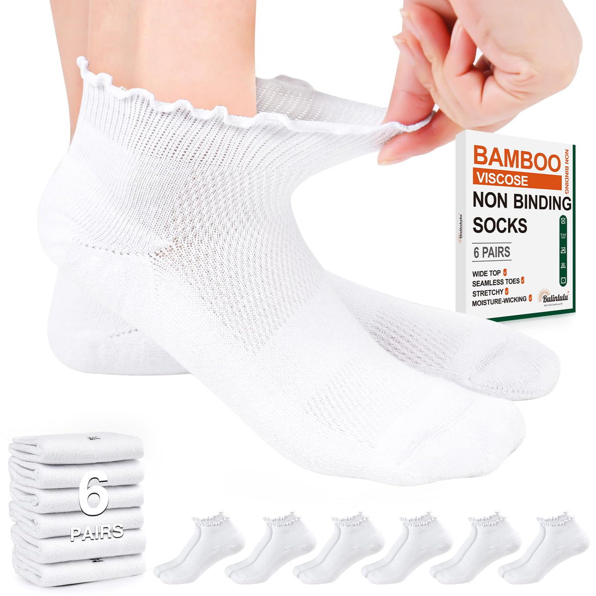 White Low Cut Diabetic Ankle Socks 6 Pairs S37435