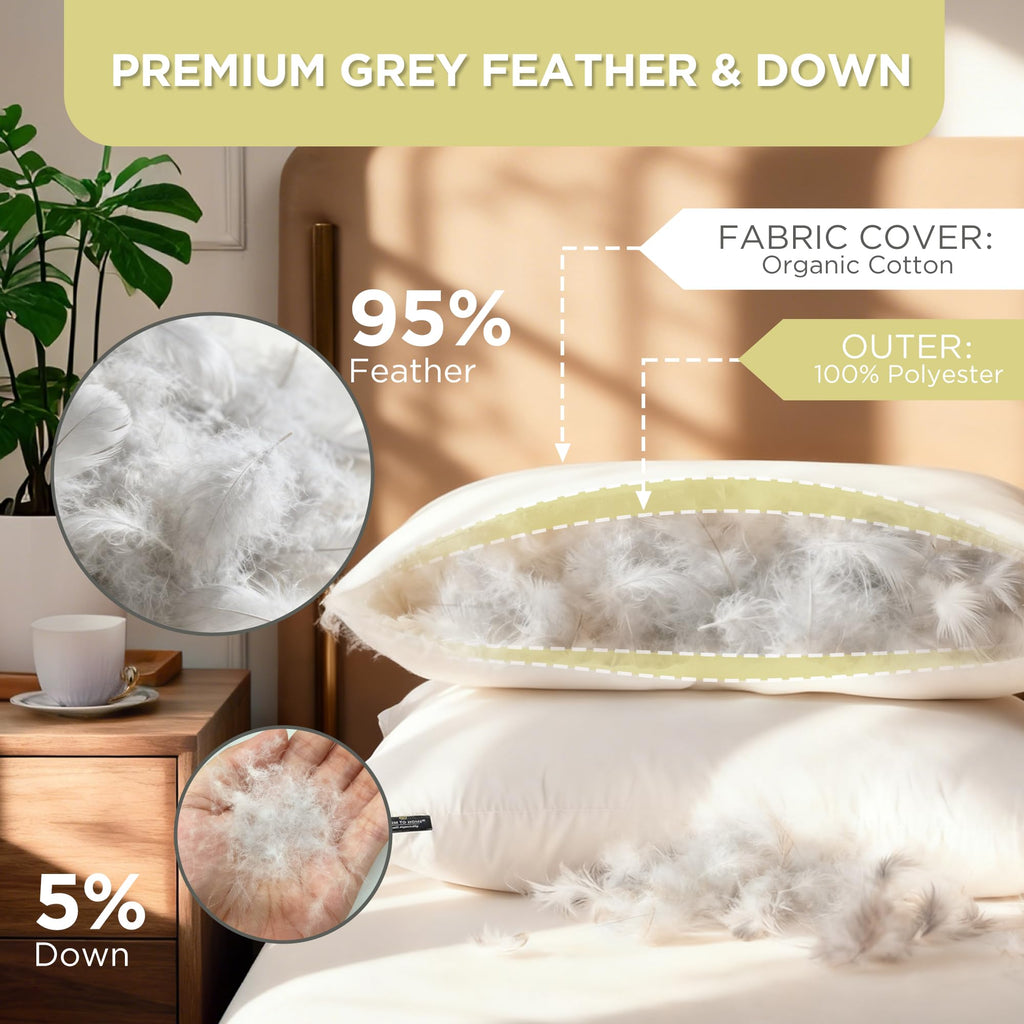 Feather and Down Pillows, 100% Organic Cotton Cover Z994406