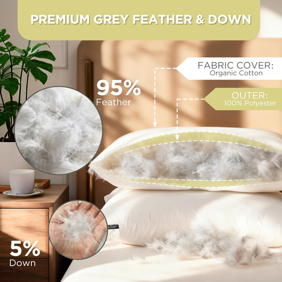 Feather and Down Pillows, 100% Organic Cotton Cover Z994406