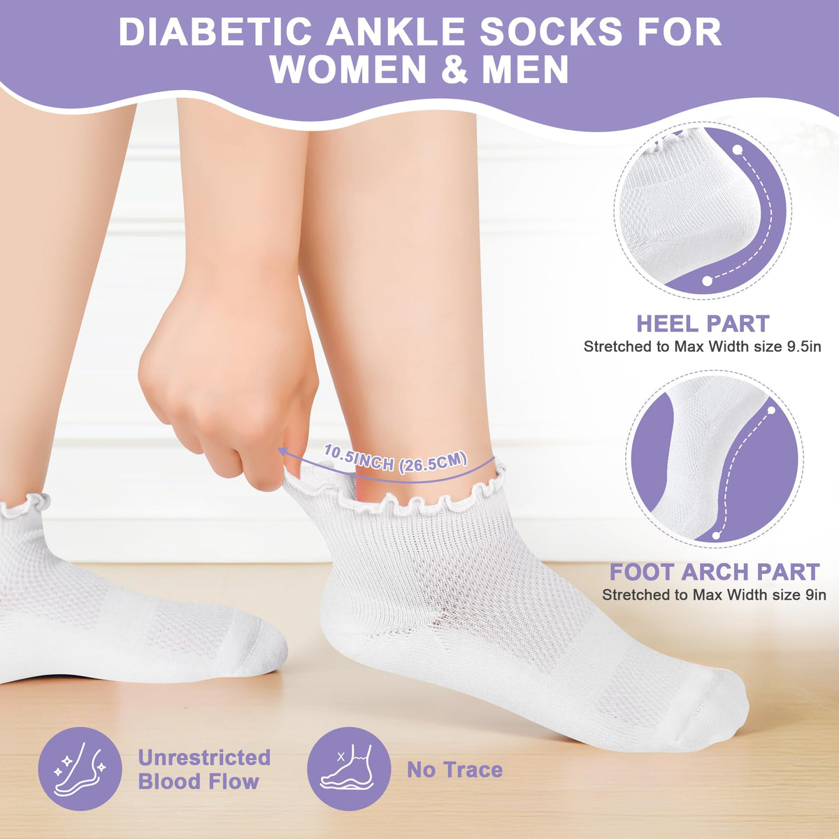 White Low Cut Diabetic Ankle Socks 6 Pairs S37435