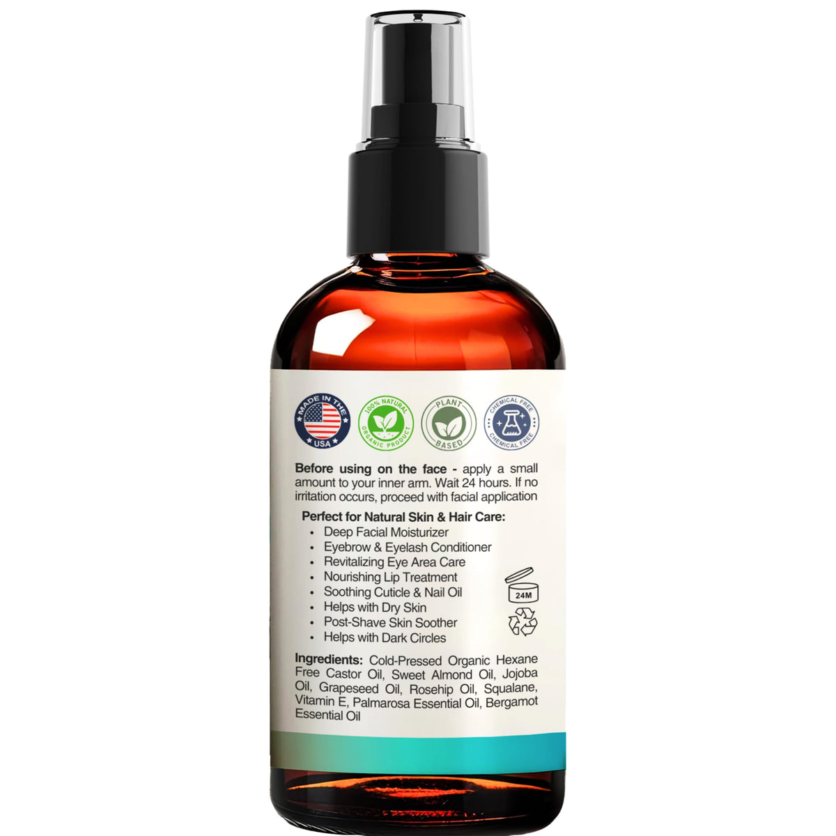 Organic Castor Oil with Jojoba Rosehip Grapeseed Squalane Vitamin E 1oz Z574