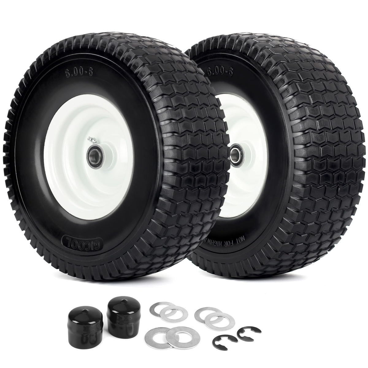 15x6.00-6 Flat Free Lawn Mower Tire and Wheel, 2 Pack T724