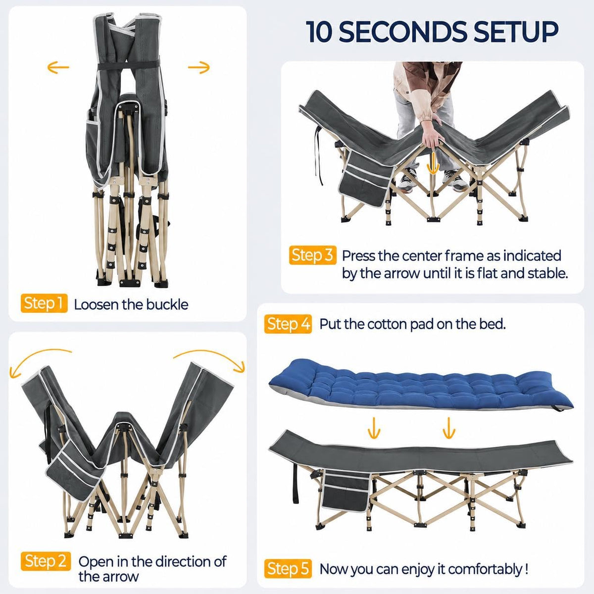 Folding Camping Cot with Thick Mat & Carry Bag R561