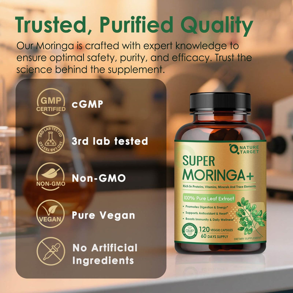 Pure Moringa Oleifera 1000mg Capsules, 120 Count B1220