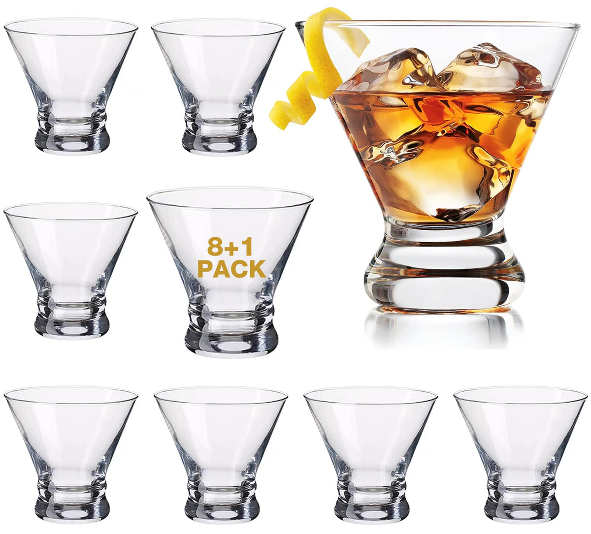 Set of 9 Crystal Stemless Martini Glasses 8 Ounces V669710