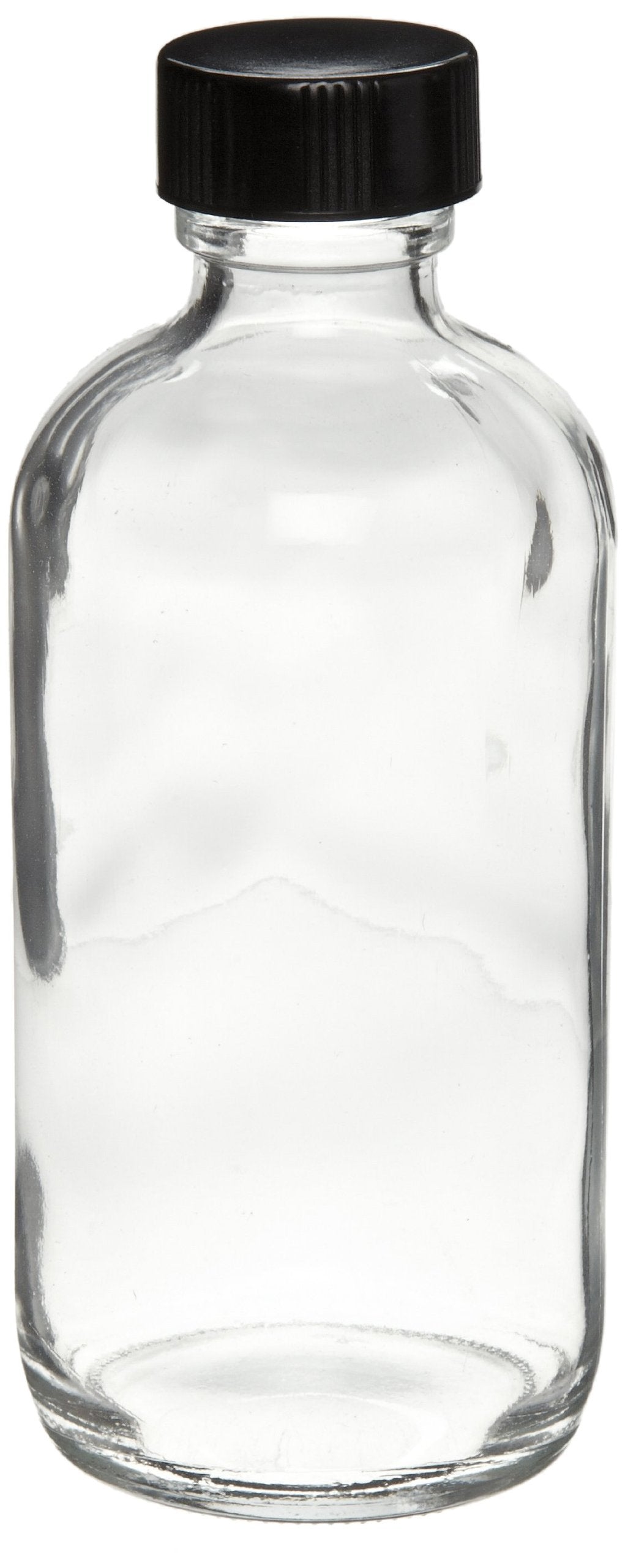 Clear Glass 2oz Boston Round Bottle with Black Screw Cap, Case of 24 U684075