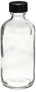 Clear Glass 2oz Boston Round Bottle with Black Screw Cap, Case of 24 U684075