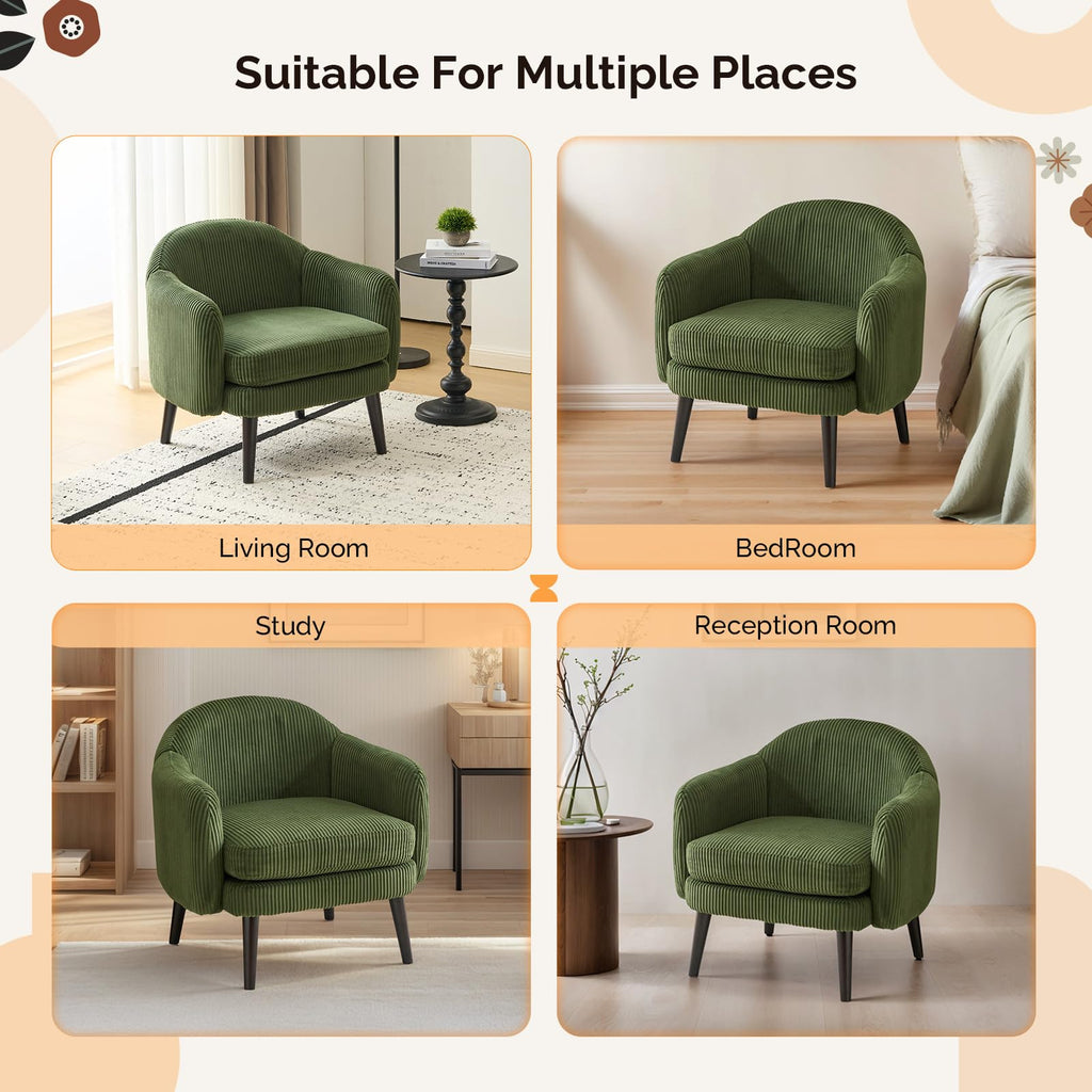 Green Corduroy Accent Armchairs Set of 2 I5095
