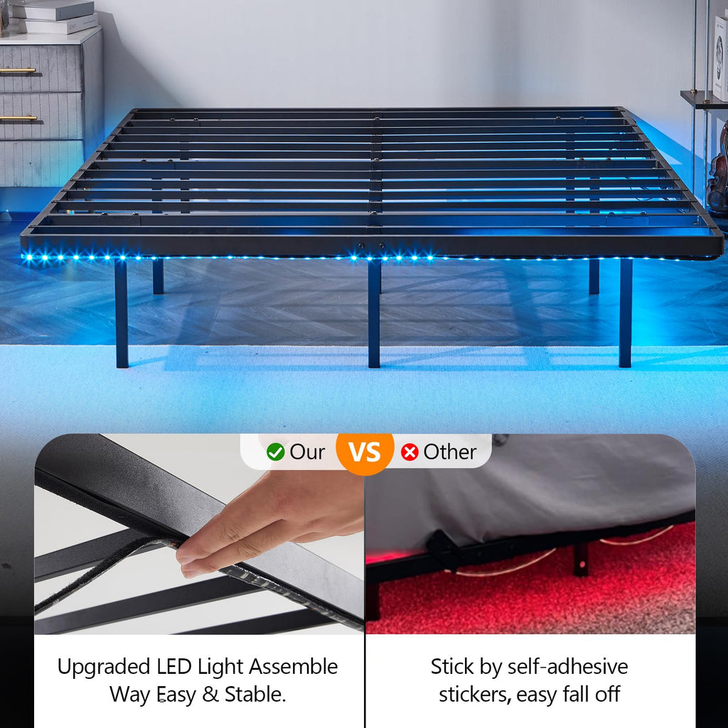 14 Inch Full Floating Bed Frame with USB Charging Station and LED Lights G527339