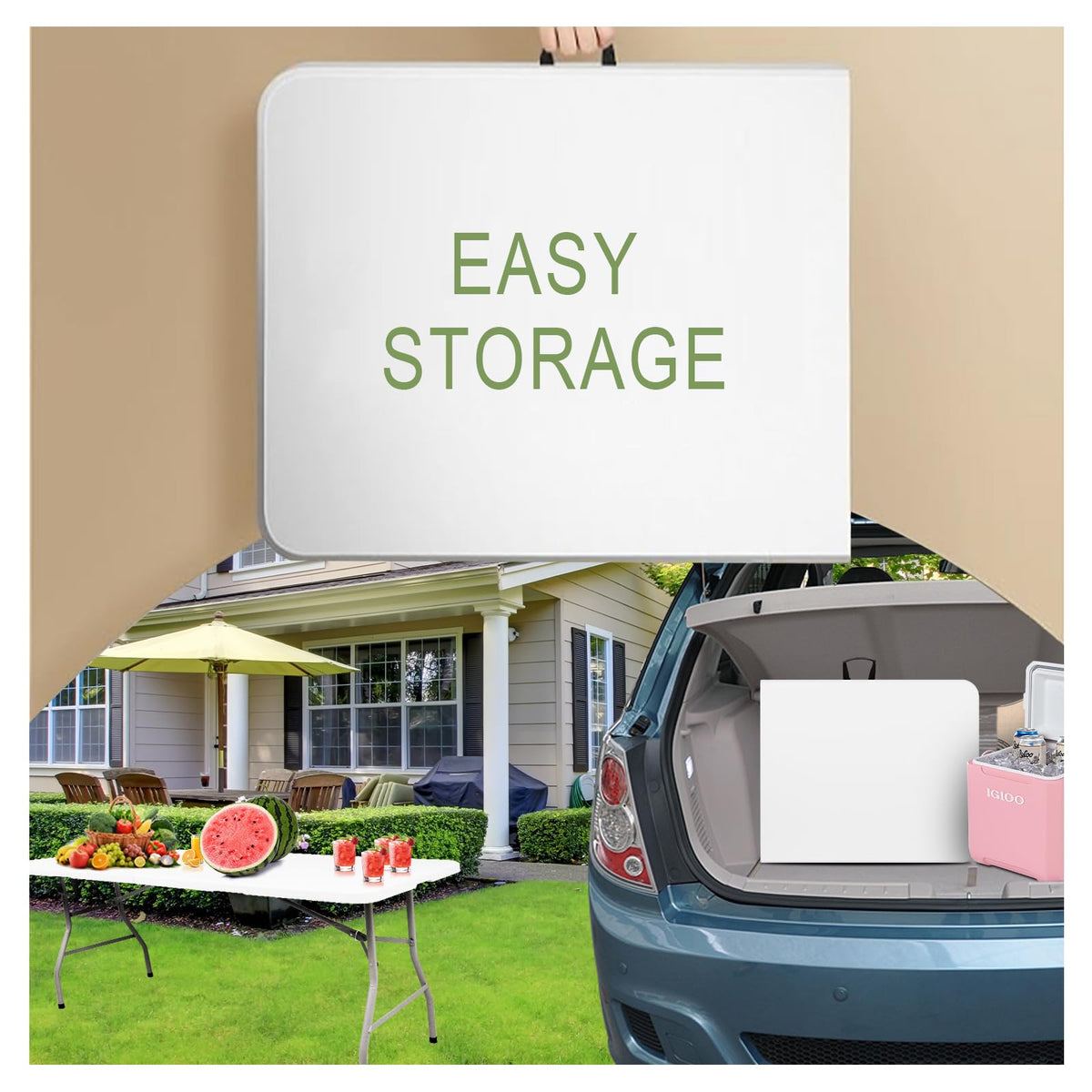 6FT Plastic Folding Table with Lock and Handle G43835