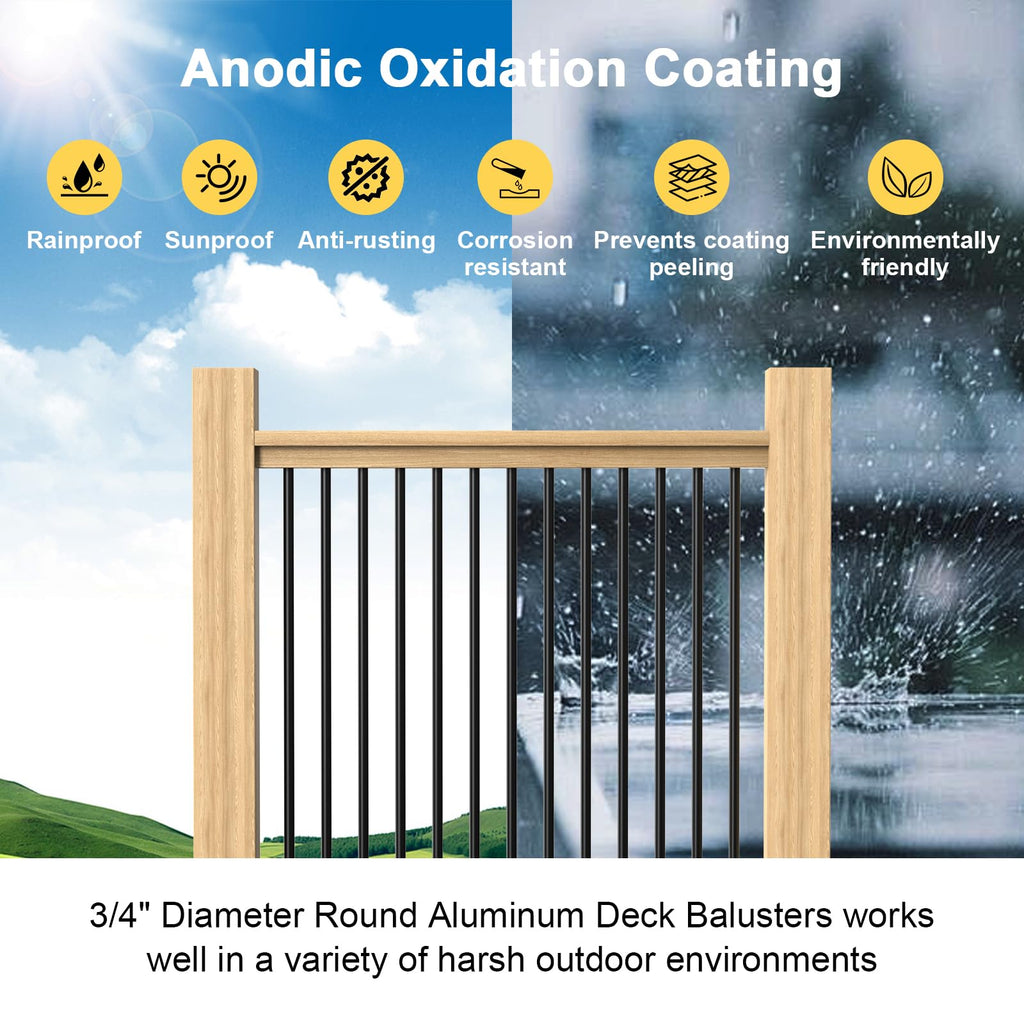 100 Pack 26" Round Black Aluminum Deck Balusters U137704