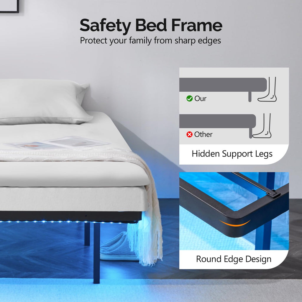 14 Inch Full Floating Bed Frame with USB Charging Station and LED Lights G527339