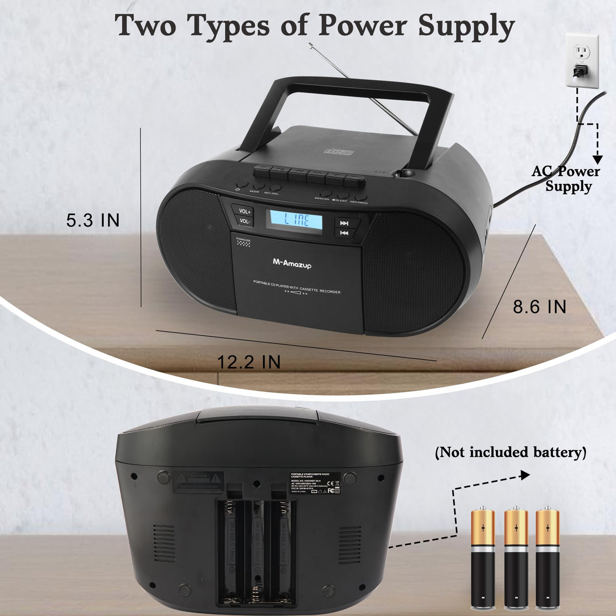 Portable CD Cassette Boombox with Bluetooth MP3 USB FM Radio J58189