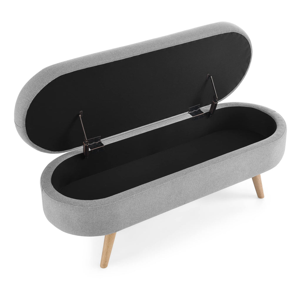 Grey Linen Oval Storage Ottoman Bench Q59067