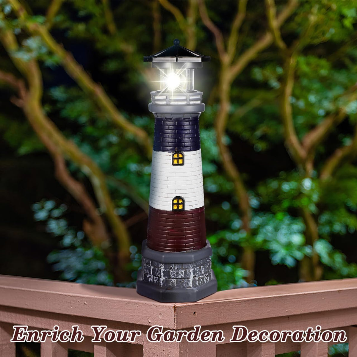 Solar Lighthouse Statue, Resin Waterproof, Black, 4.72 X 4.72 X 14.76 Inches M86319