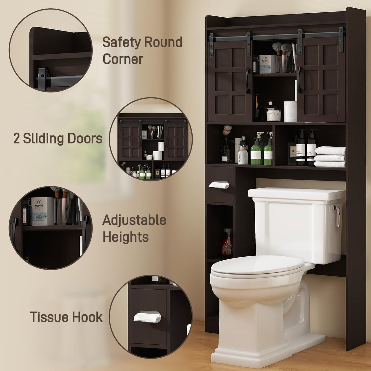 Over The Toilet Storage Cabinet with Sliding Doors W907