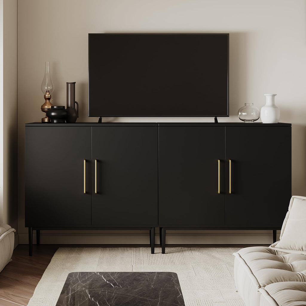 Black Storage Cabinet with Doors and Adjustable Shelf B66014