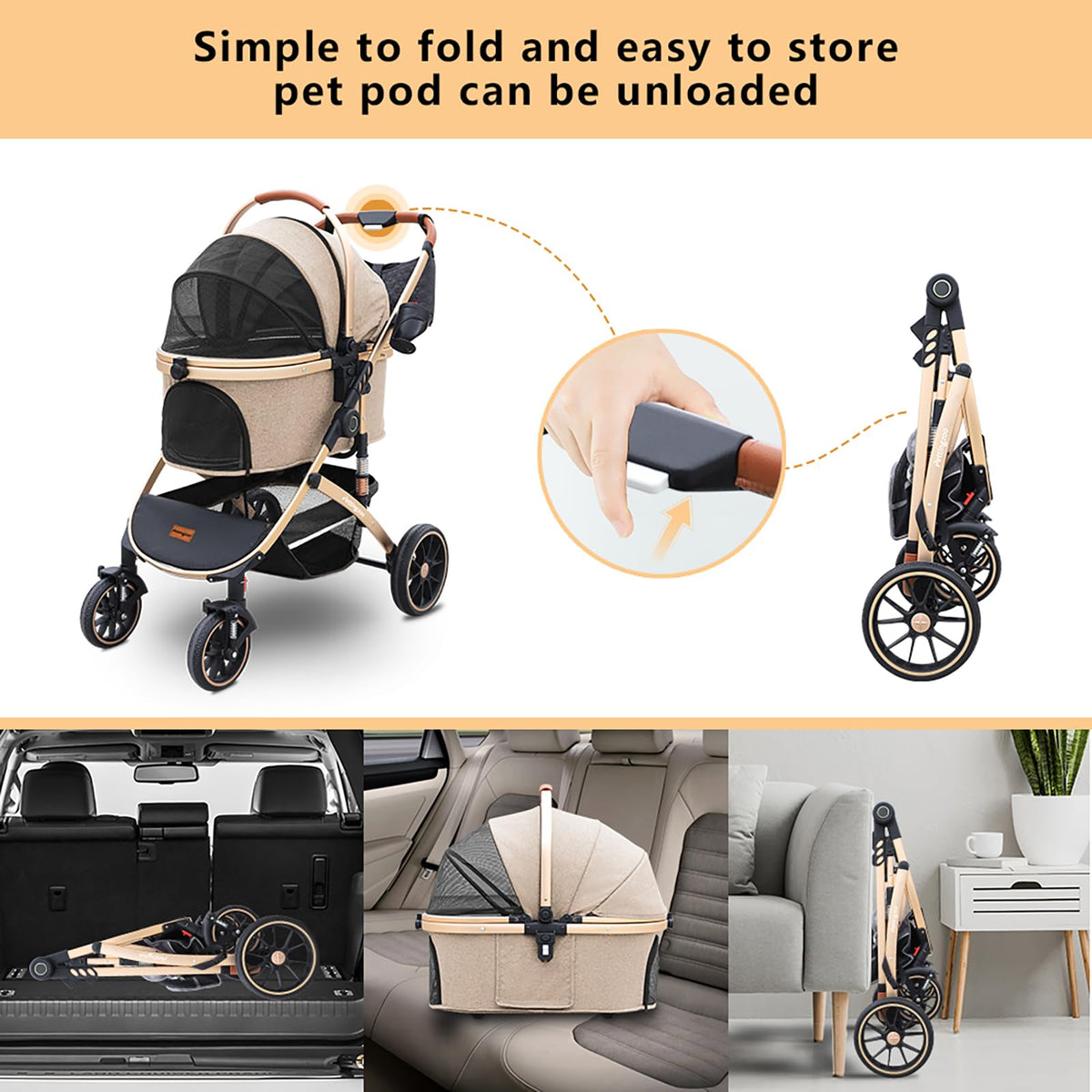 Dog Stroller with Removable Carrier J8371