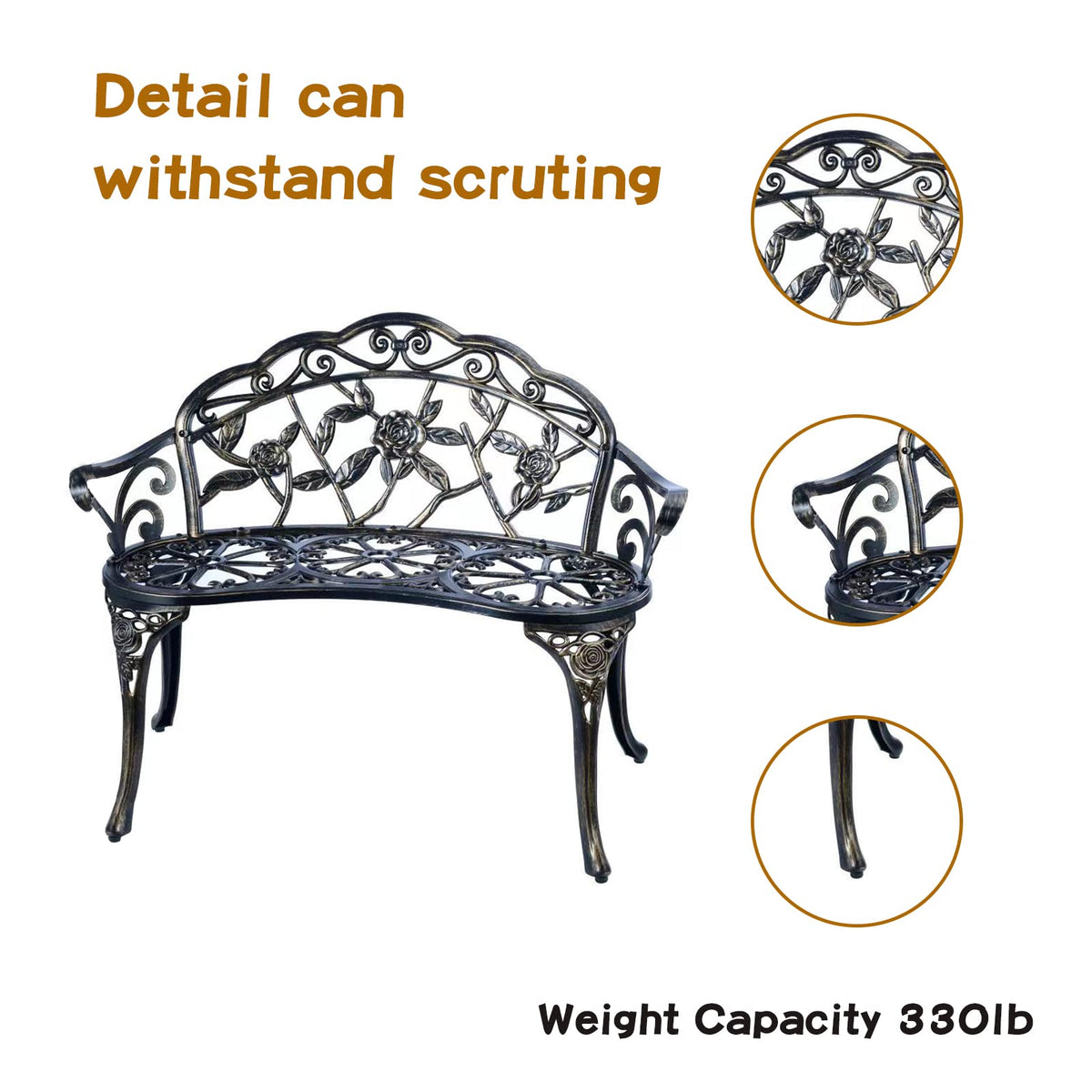 Metal Cast Aluminum Patio Garden Bench V9337
