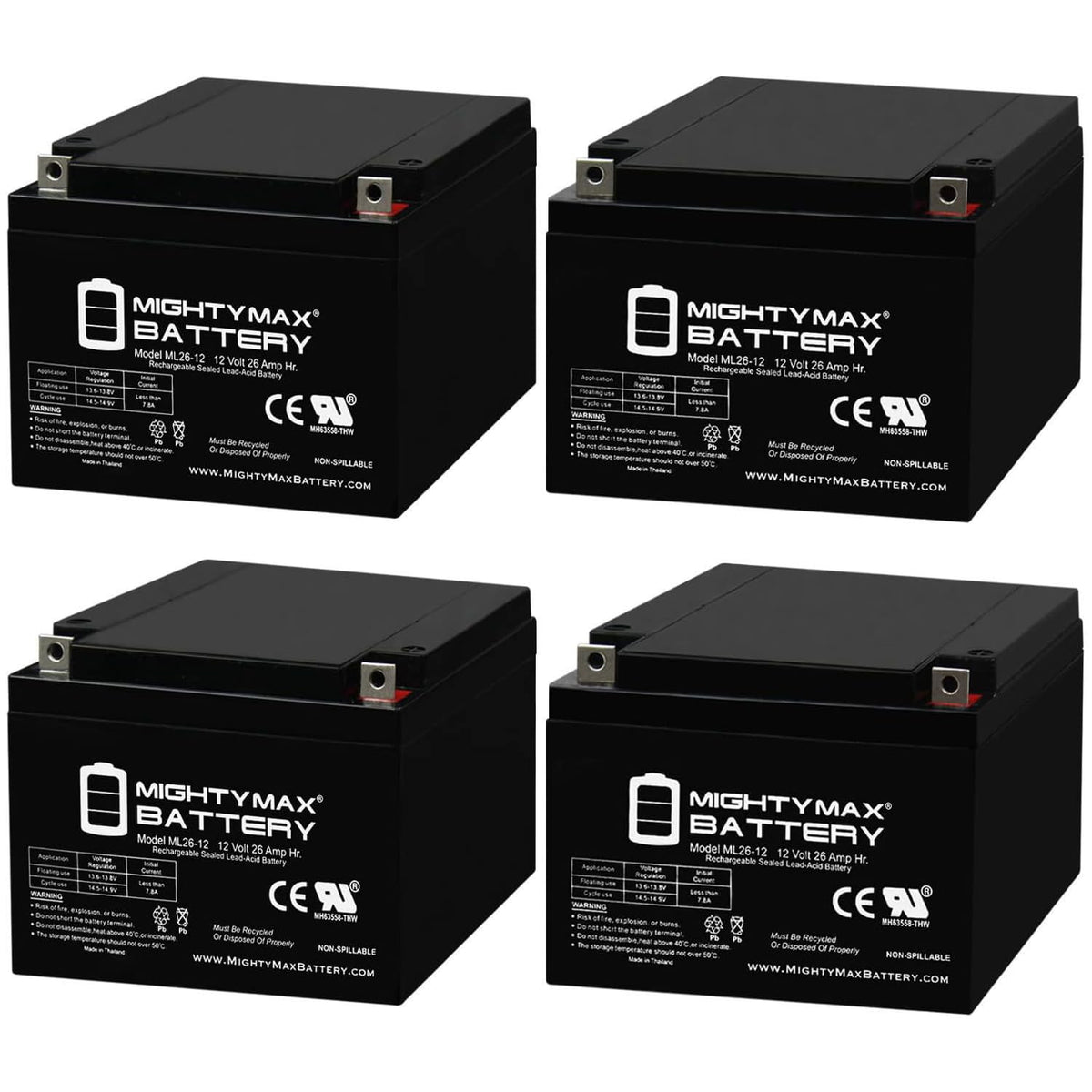 12V 26AH Sealed Lead Acid Battery 4 Pack F94591