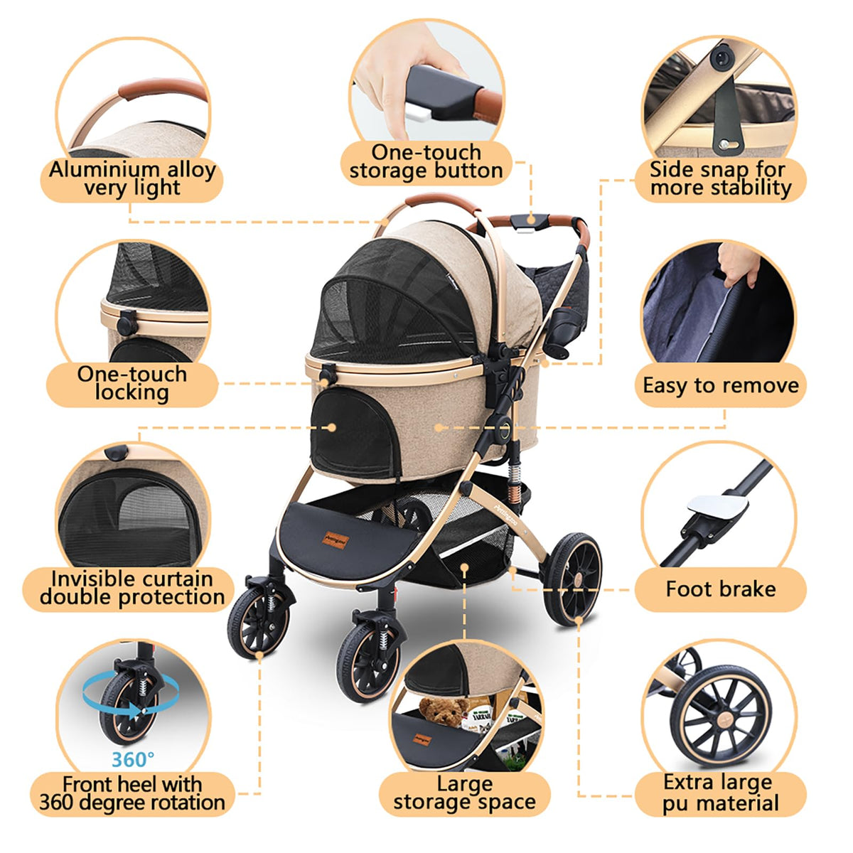 Dog Stroller with Removable Carrier J8371
