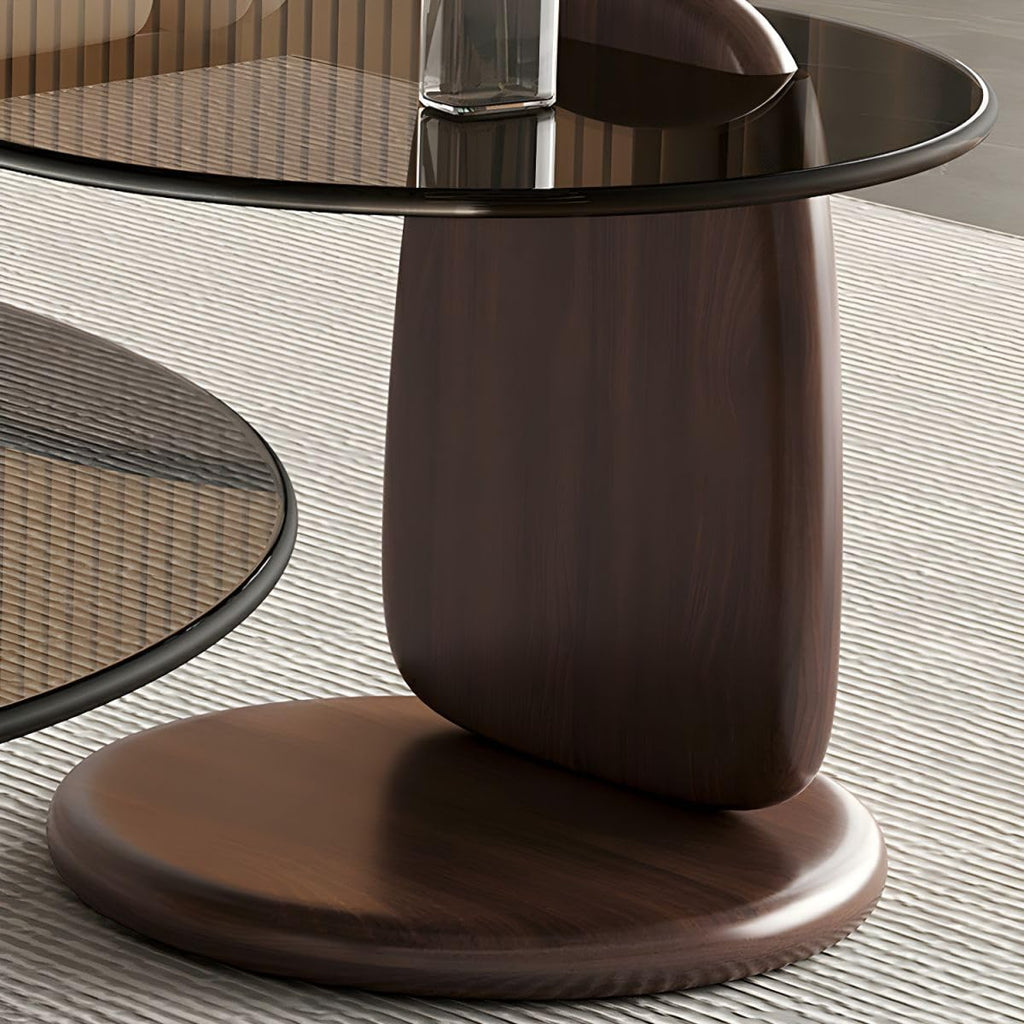 Nesting Coffee Table Set of 2 Glass Round Top Wood Legs S865