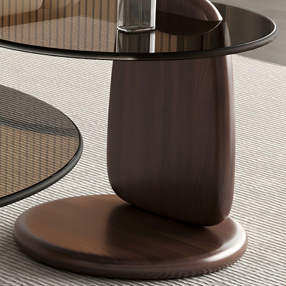 Nesting Coffee Table Set of 2 Glass Round Top Wood Legs S865
