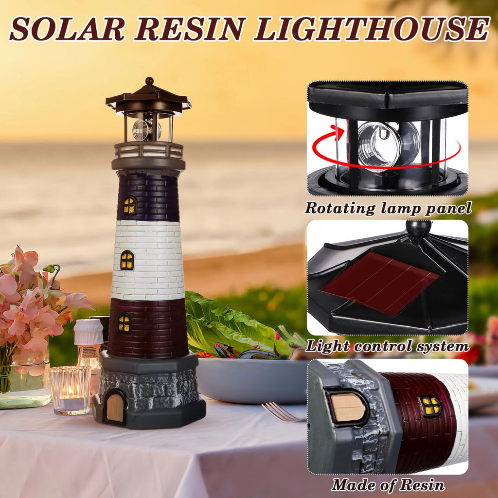 Solar Lighthouse Statue, Resin Waterproof, Black, 4.72 X 4.72 X 14.76 Inches M86319