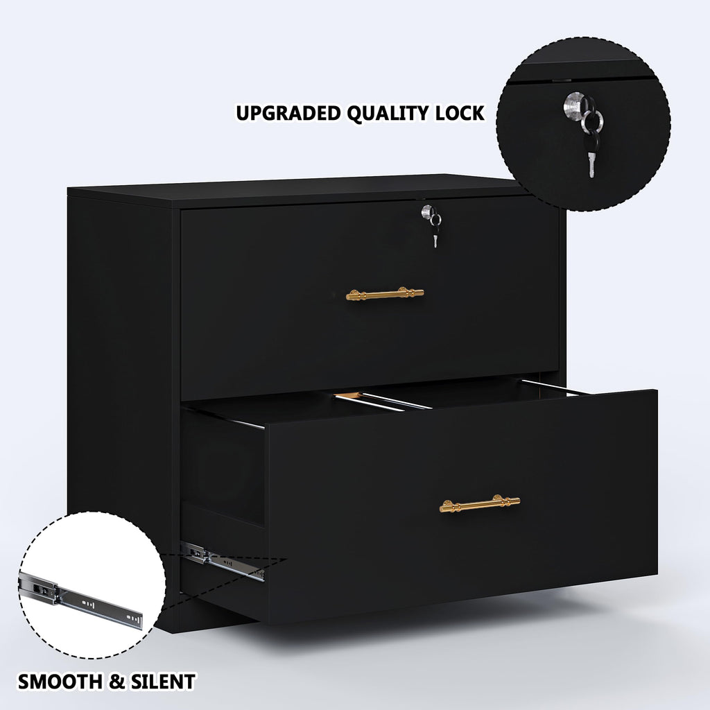 Black 2 Drawer Lateral File Cabinet with Lock R3425