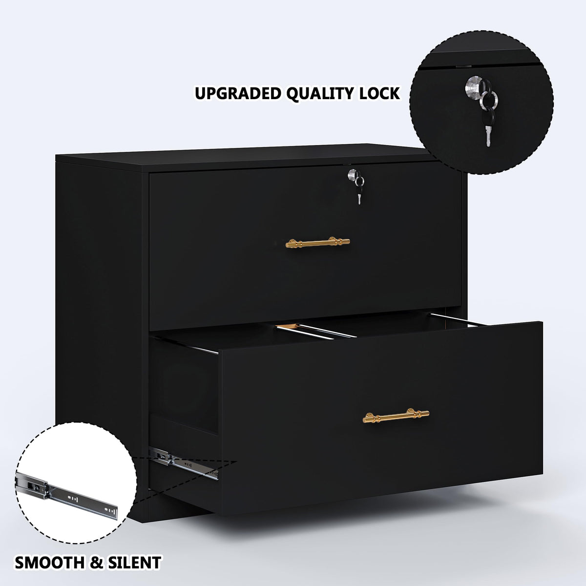 Black 2 Drawer Lateral File Cabinet with Lock R3425