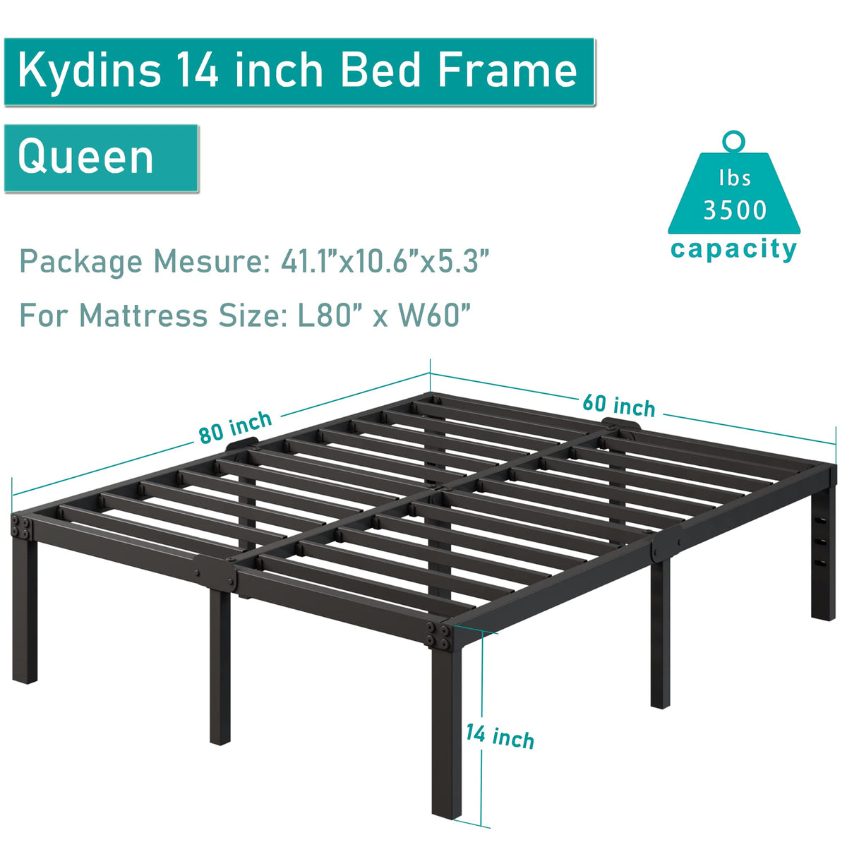 Queen Size 14 Inch Heavy Duty Metal Platform Bed Frame G3747