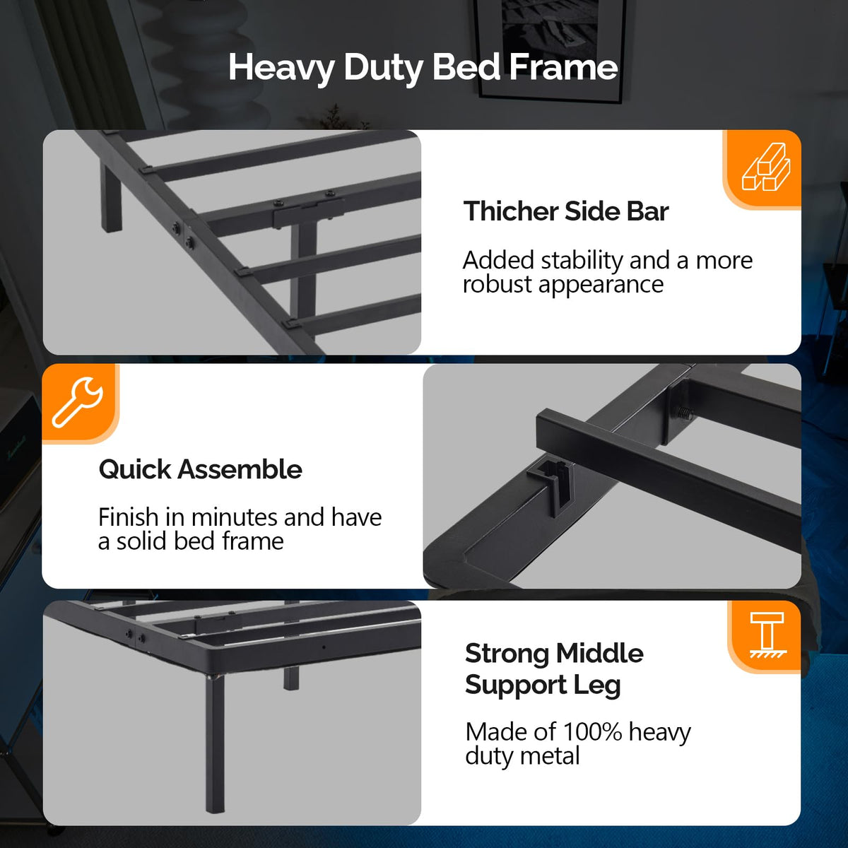 14 Inch Full Floating Bed Frame with USB Charging Station and LED Lights G527339