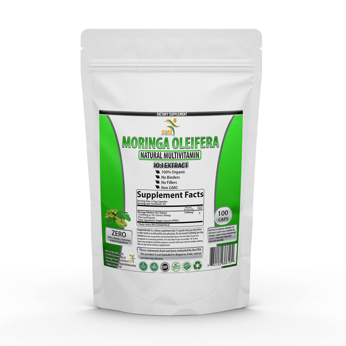 Moringa Oleifera 100 Veggie Capsules 1000mg Leaf Powder G781992