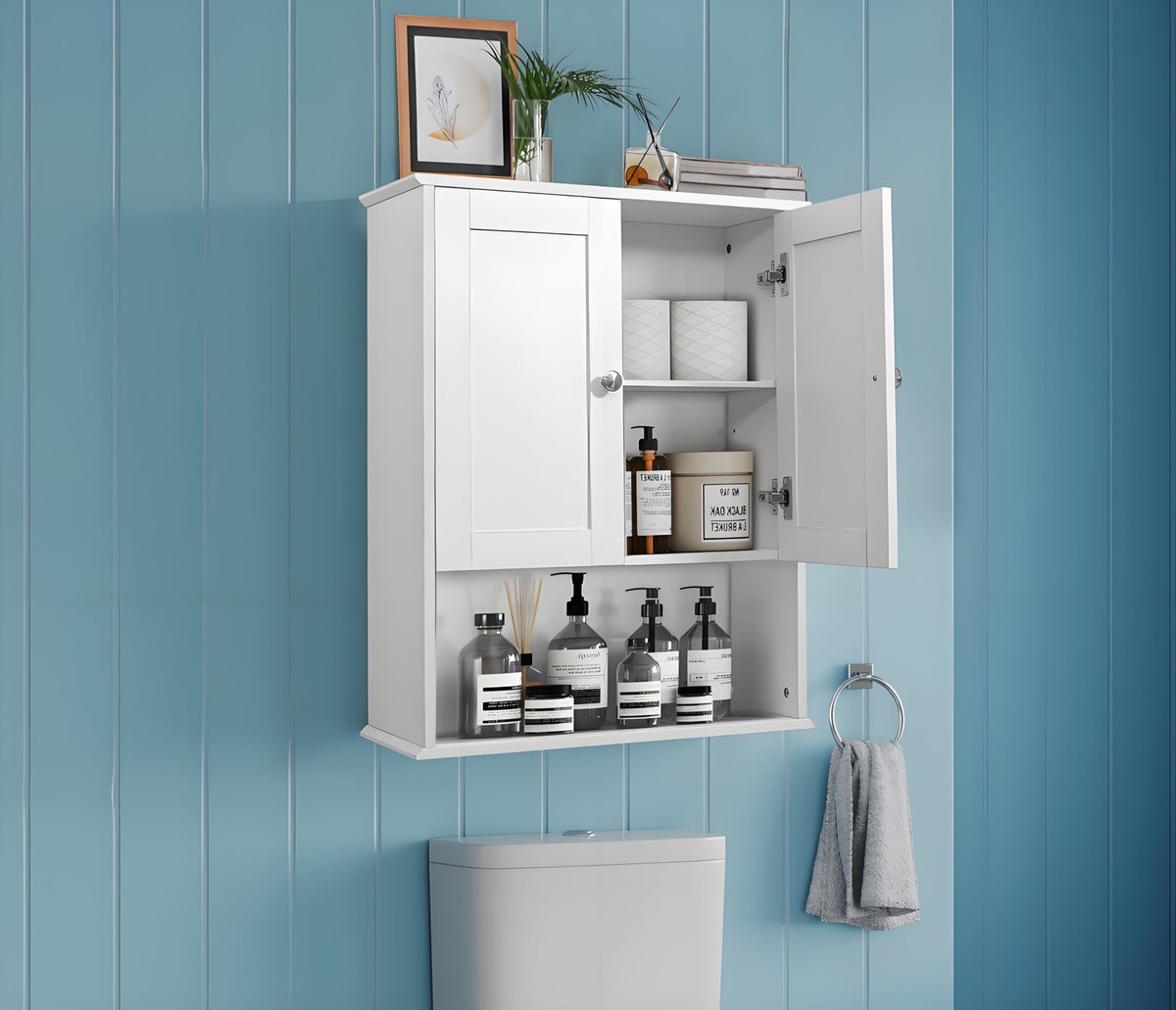 White 20x28 Inch Wall Mounted Bathroom Cabinet with Adjustable Shelf Z12911