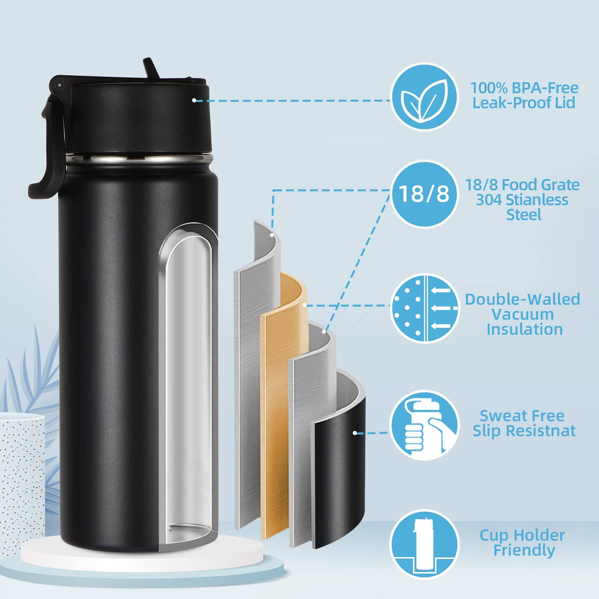 18oz Insulated Stainless Steel Kids Water Bottle with Straw Lid S74061
