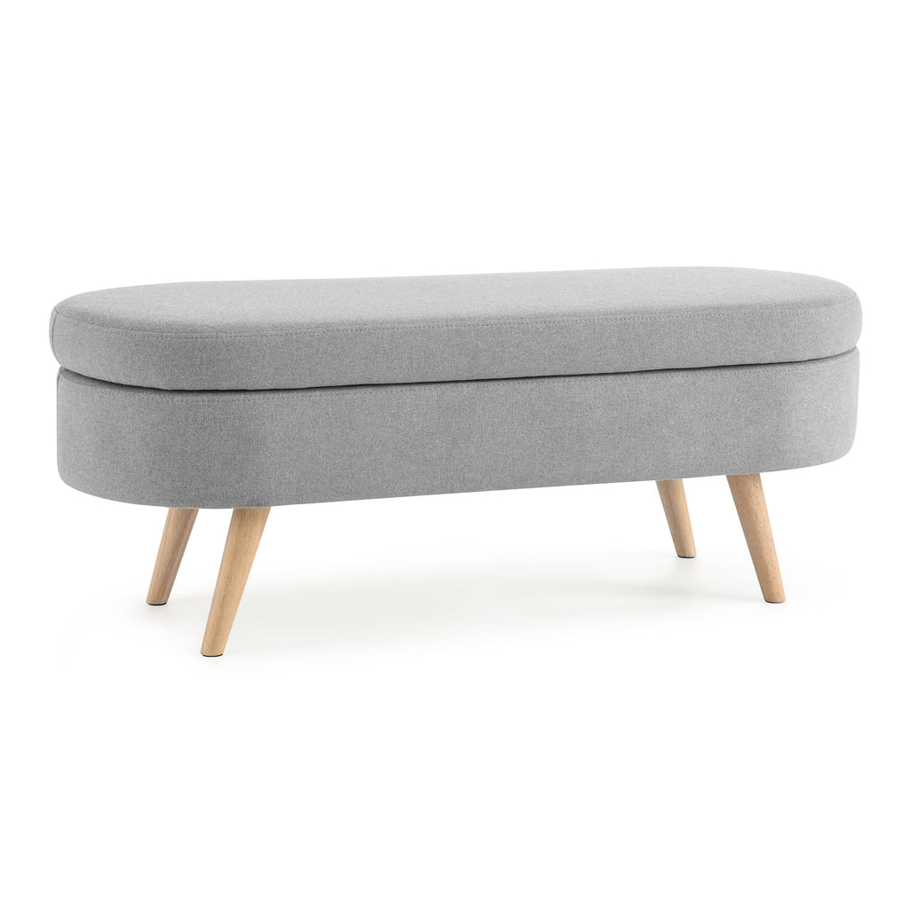 Grey Linen Oval Storage Ottoman Bench Q59067