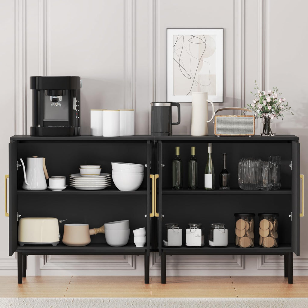 Black Storage Cabinet with Doors and Adjustable Shelf B66014