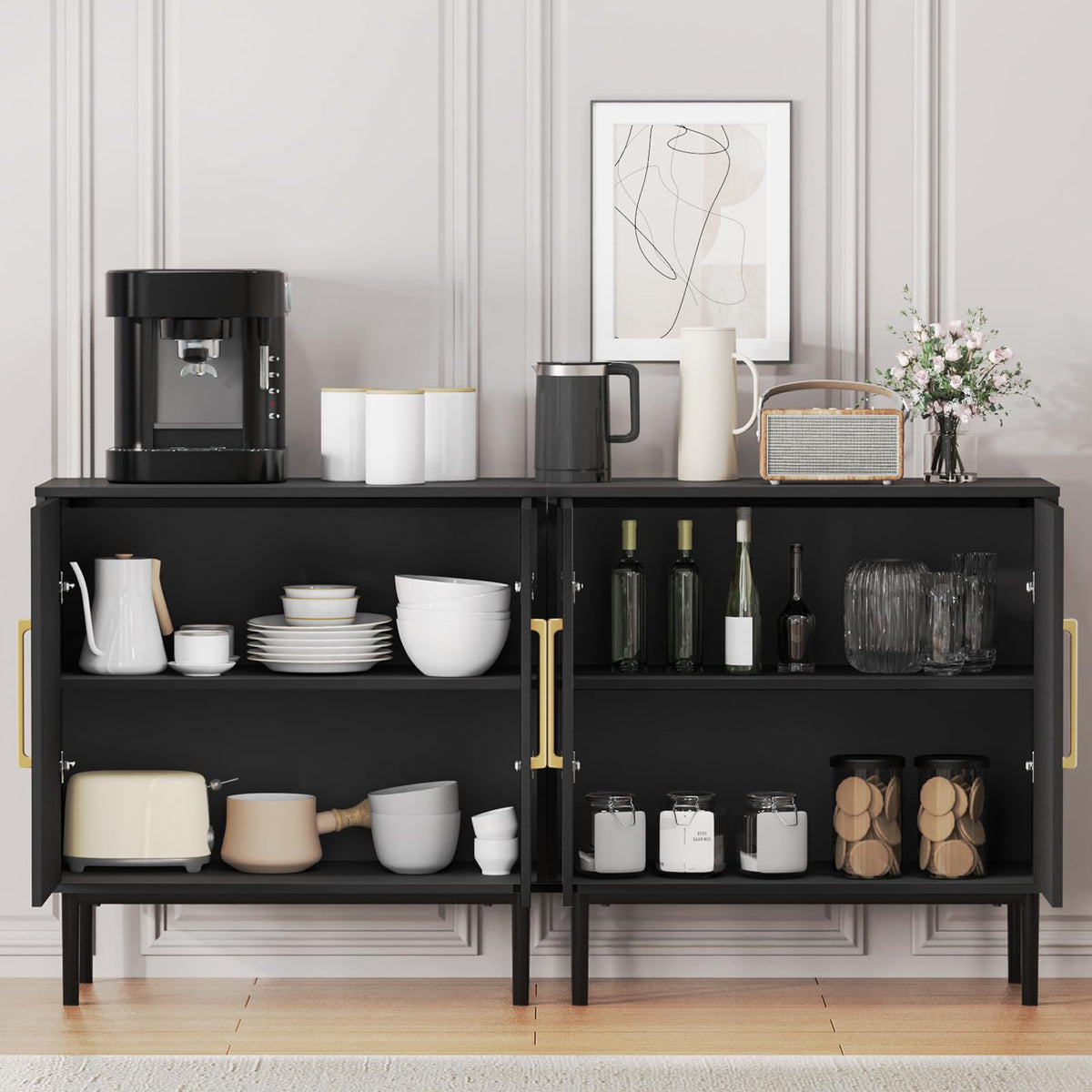 Black Storage Cabinet with Doors and Adjustable Shelf B66014
