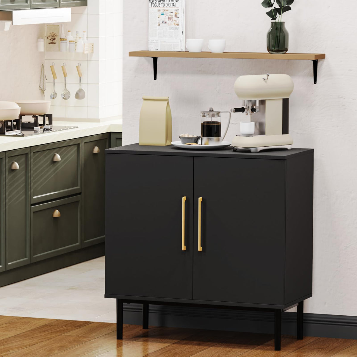 Black Storage Cabinet with Doors and Adjustable Shelf B66014