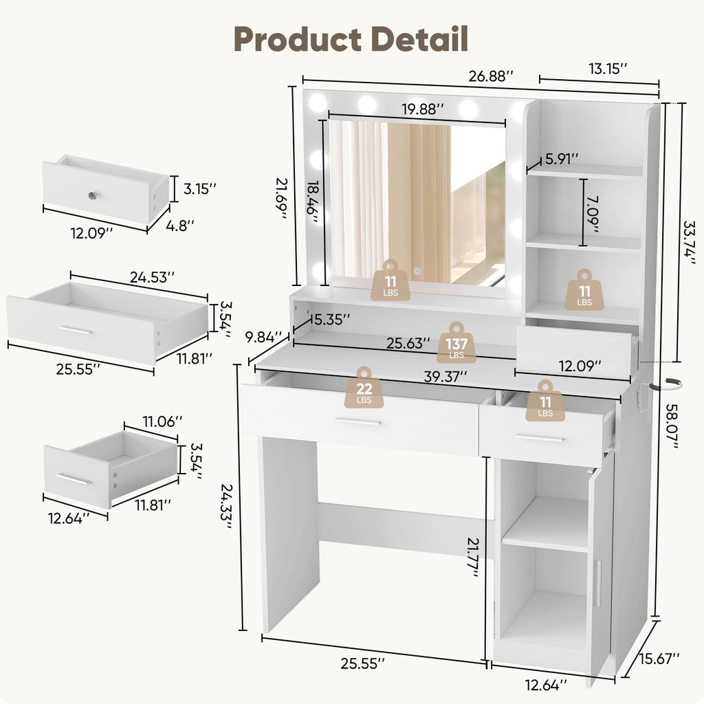 Makeup Vanity Desk with Mirror and Lights R969996