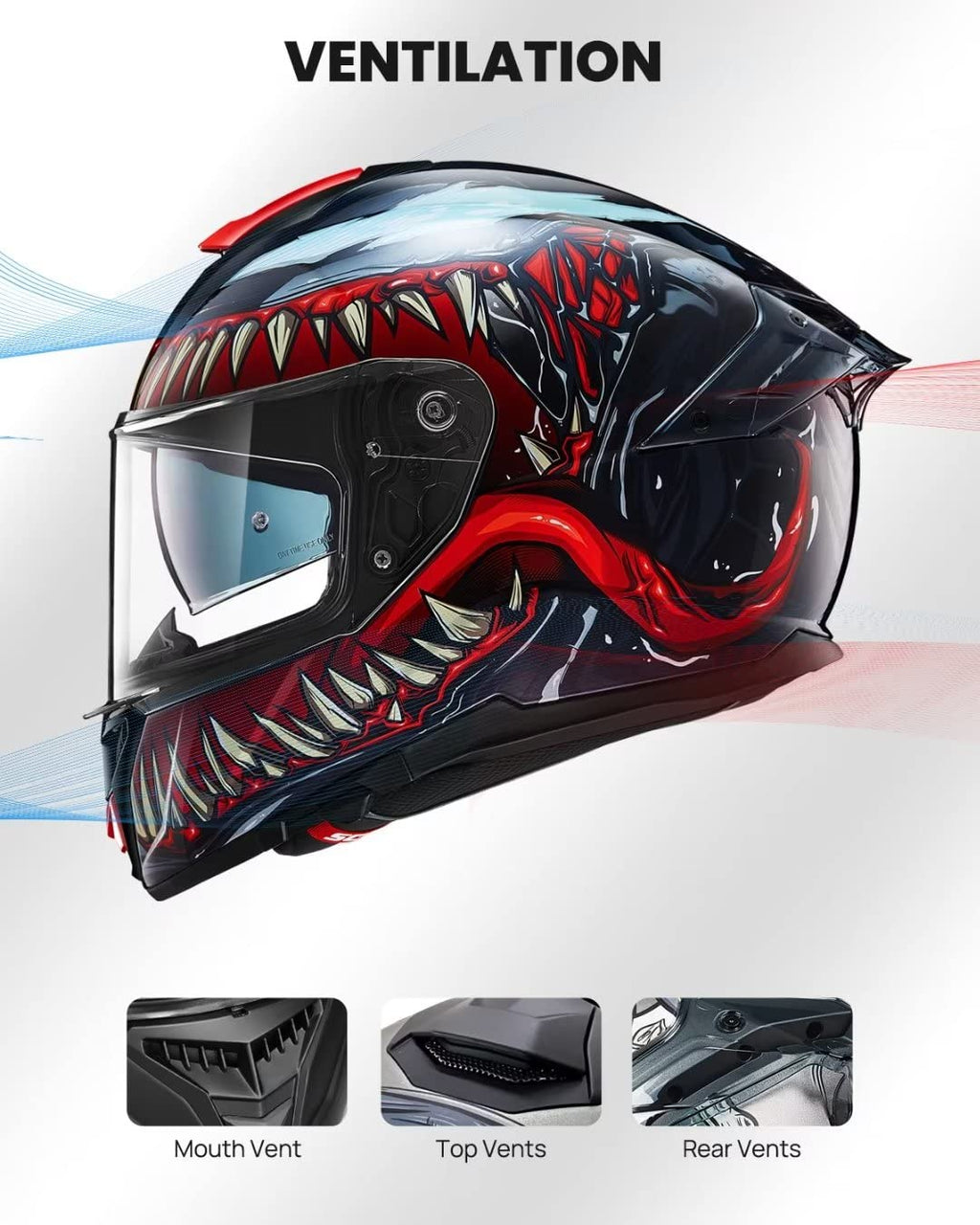 Full Face Dual Visor Motorcycle Helmet with Rear Wing D672