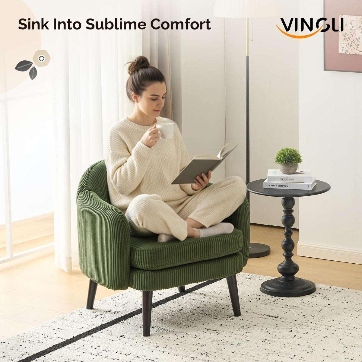 Green Corduroy Accent Armchairs Set of 2 I5095