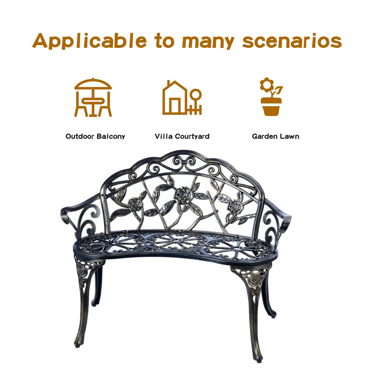 Metal Cast Aluminum Patio Garden Bench V9337