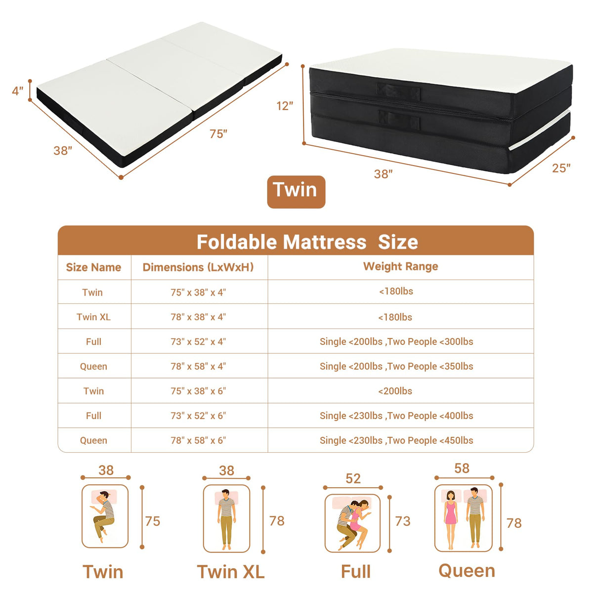 Foldable Twin Memory Foam Mattress N3838