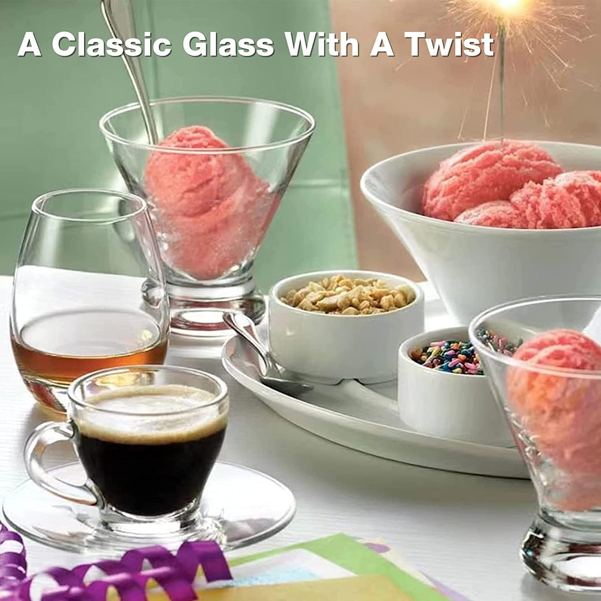 Set of 9 Crystal Stemless Martini Glasses 8 Ounces V669710